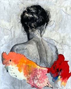 Never more-charcoal, pastel and acrylic on paper collage, 44x35-2024